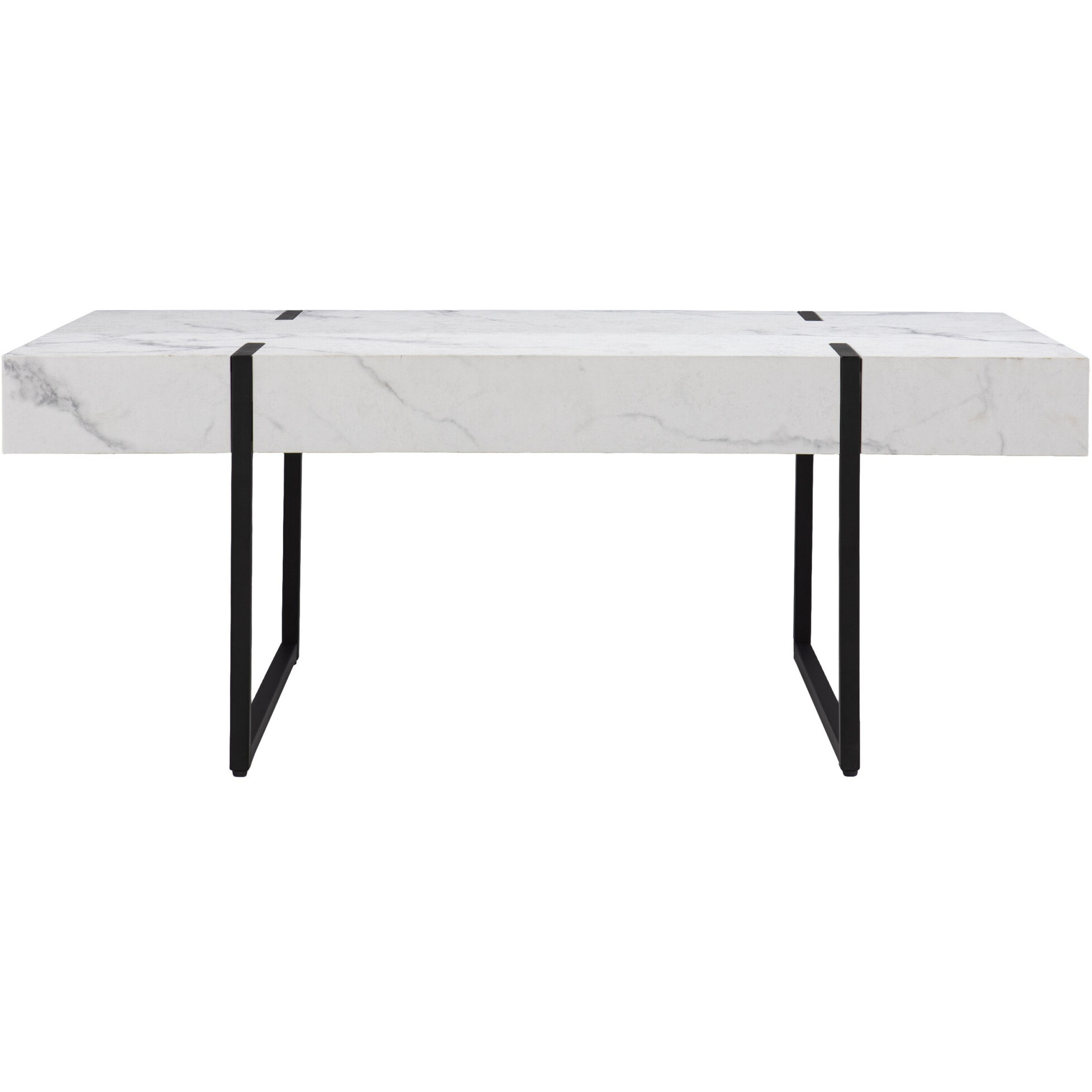 43"" White Faux Marble And Metal Rectangular Coffee Table
