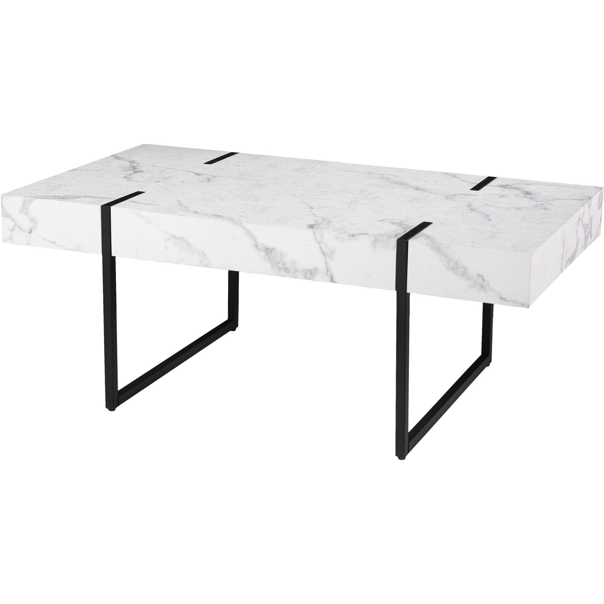 43"" White Faux Marble And Metal Rectangular Coffee Table