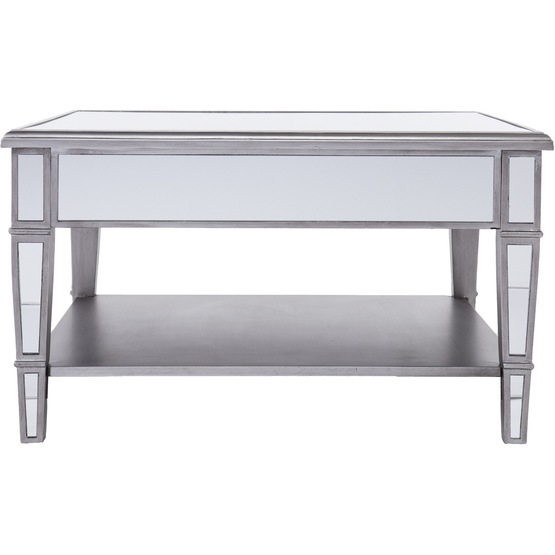 29"" Silver Mirrored Glass Square Coffee Table