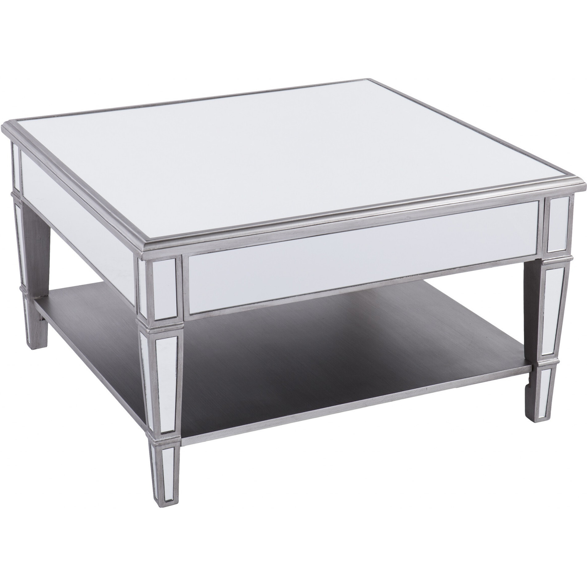 29"" Silver Mirrored Glass Square Coffee Table