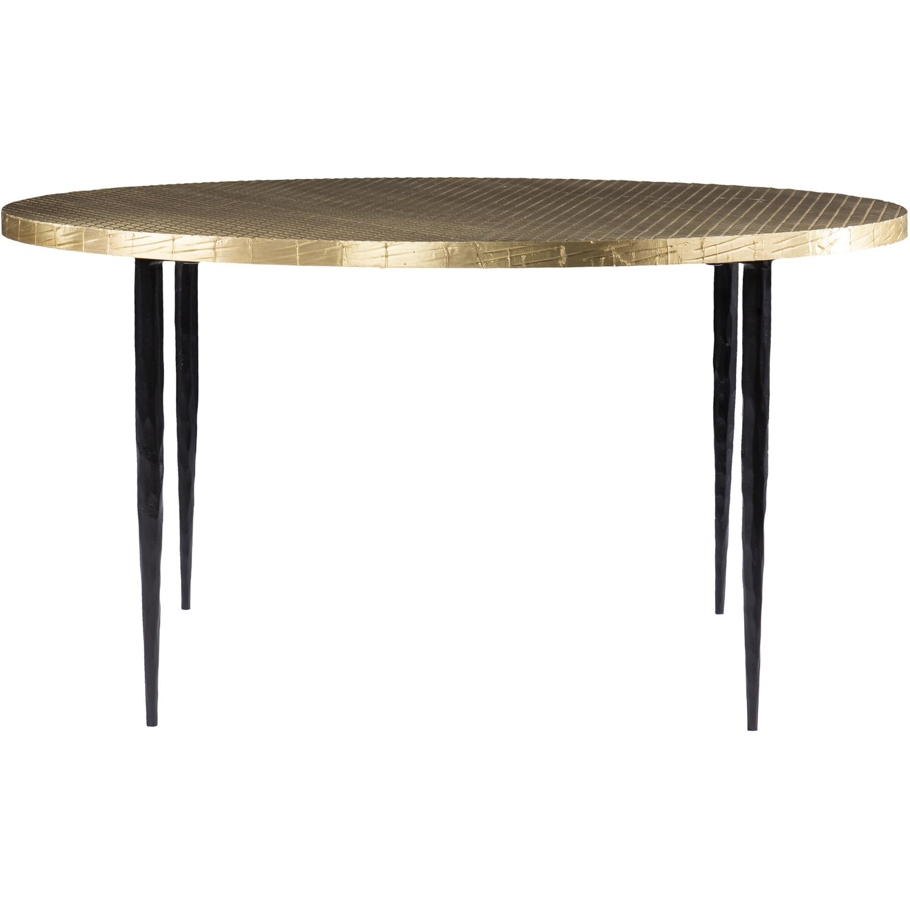 34"" Black And Gold Embossed Metal Round Coffee Table