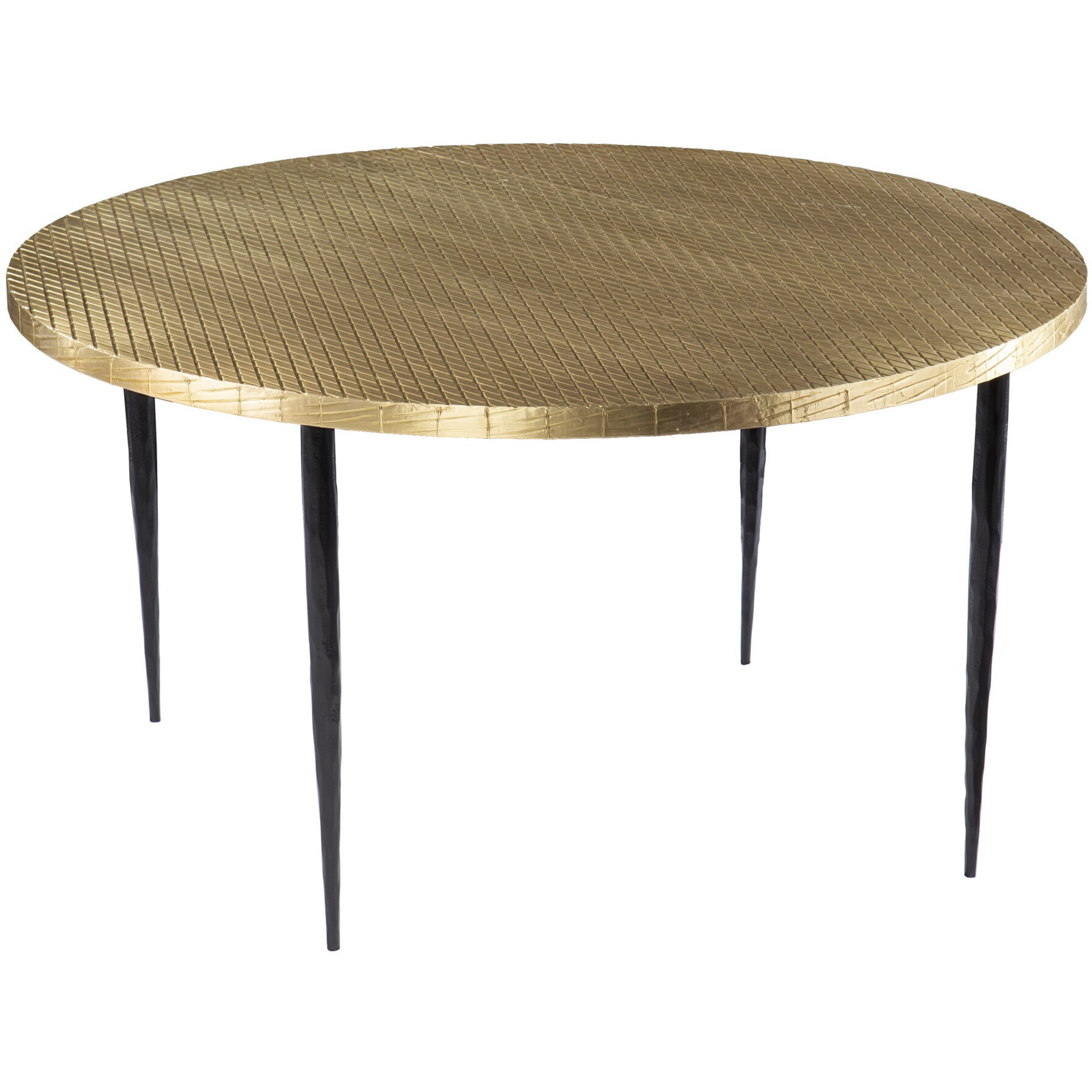 34"" Black And Gold Embossed Metal Round Coffee Table