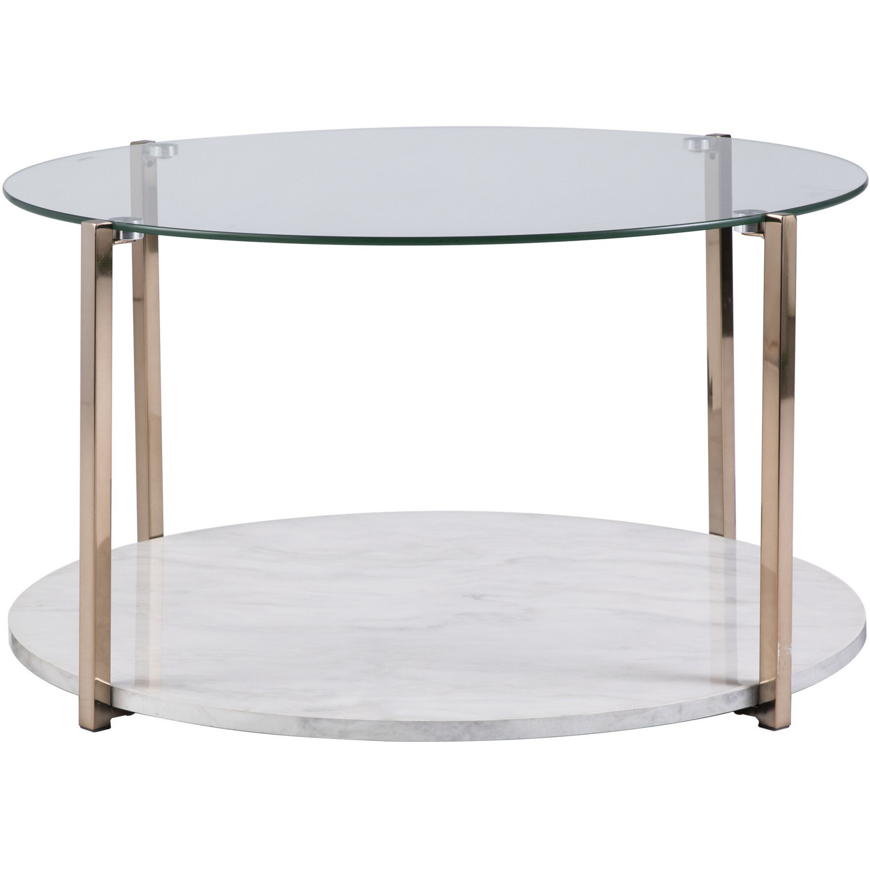 33"" Gold Glam Glass And Faux Marble Two Tier Round Coffee Table