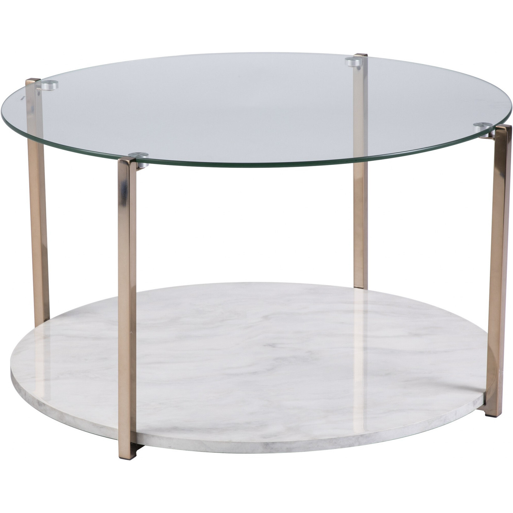 33"" Gold Glam Glass And Faux Marble Two Tier Round Coffee Table
