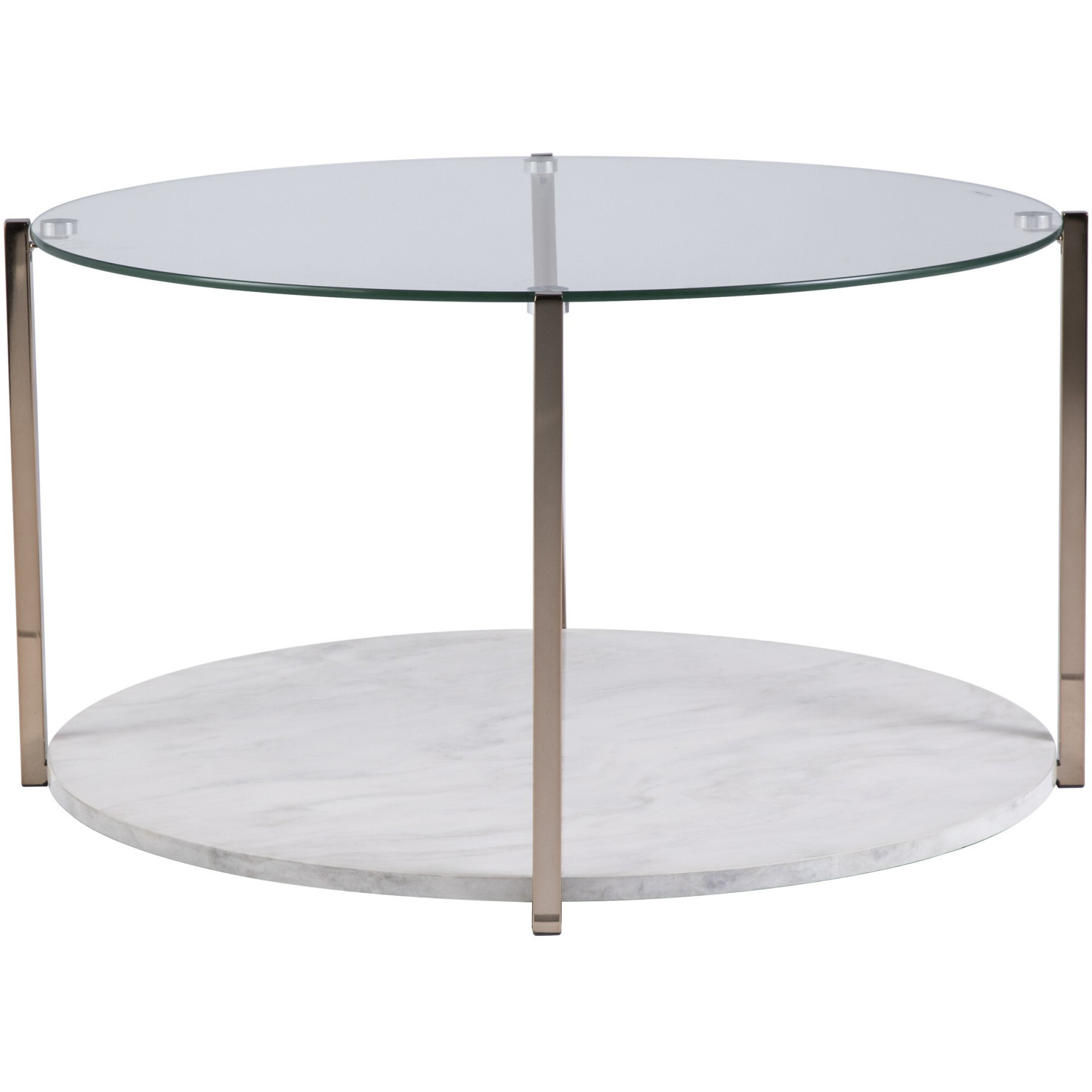 33"" Gold Glam Glass And Faux Marble Two Tier Round Coffee Table