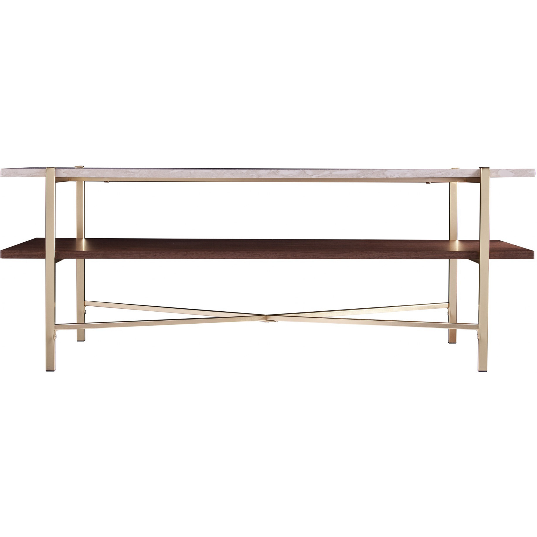 47"" Brass Manufactured Wood And Metal Rectangular Coffee Table