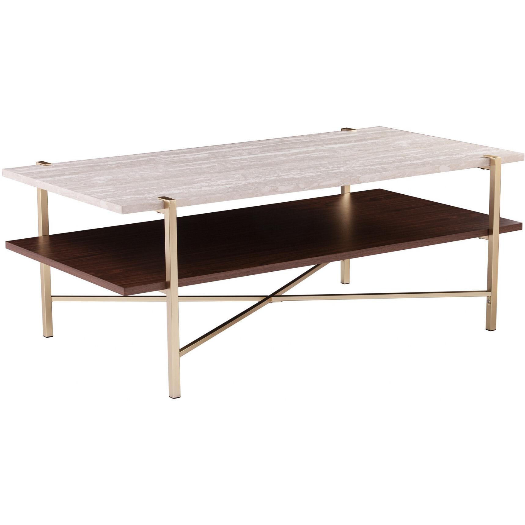47"" Brass Manufactured Wood And Metal Rectangular Coffee Table
