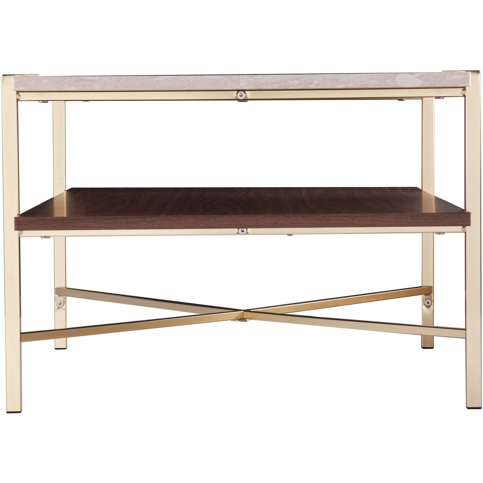 47"" Brass Manufactured Wood And Metal Rectangular Coffee Table