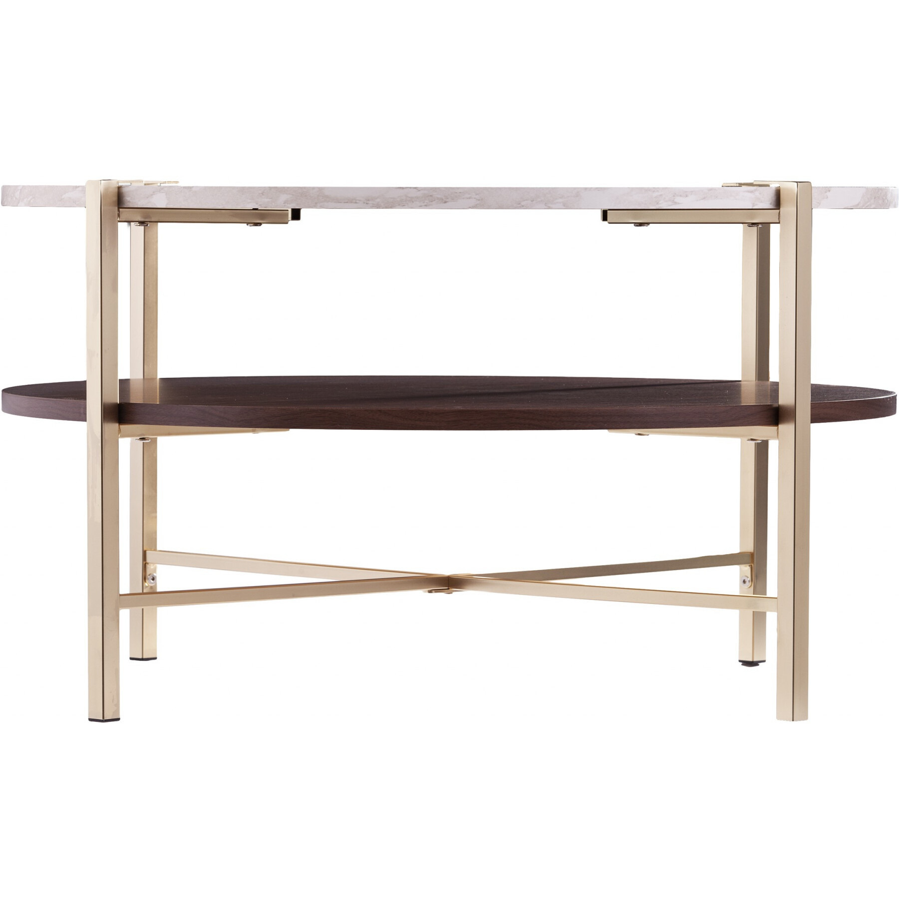 33"" Brass Solid Manufactured Wood And Metal Round Coffee Table