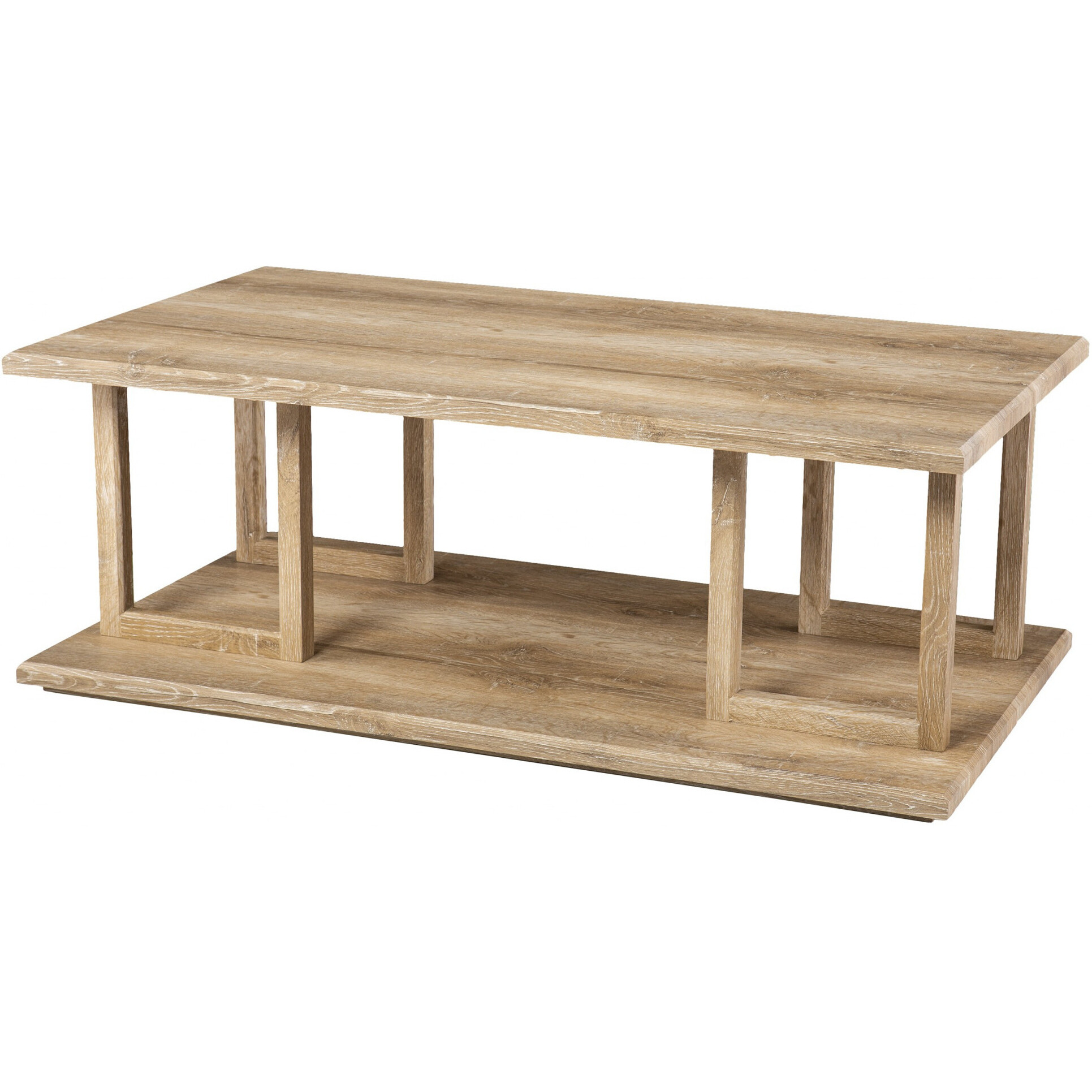 42"" Natural Light Brown Wood Two Tier Rectangular Coffee Table