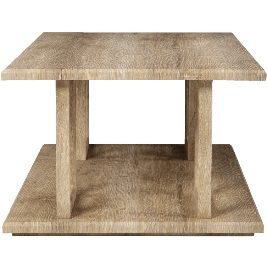 42"" Natural Light Brown Wood Two Tier Rectangular Coffee Table