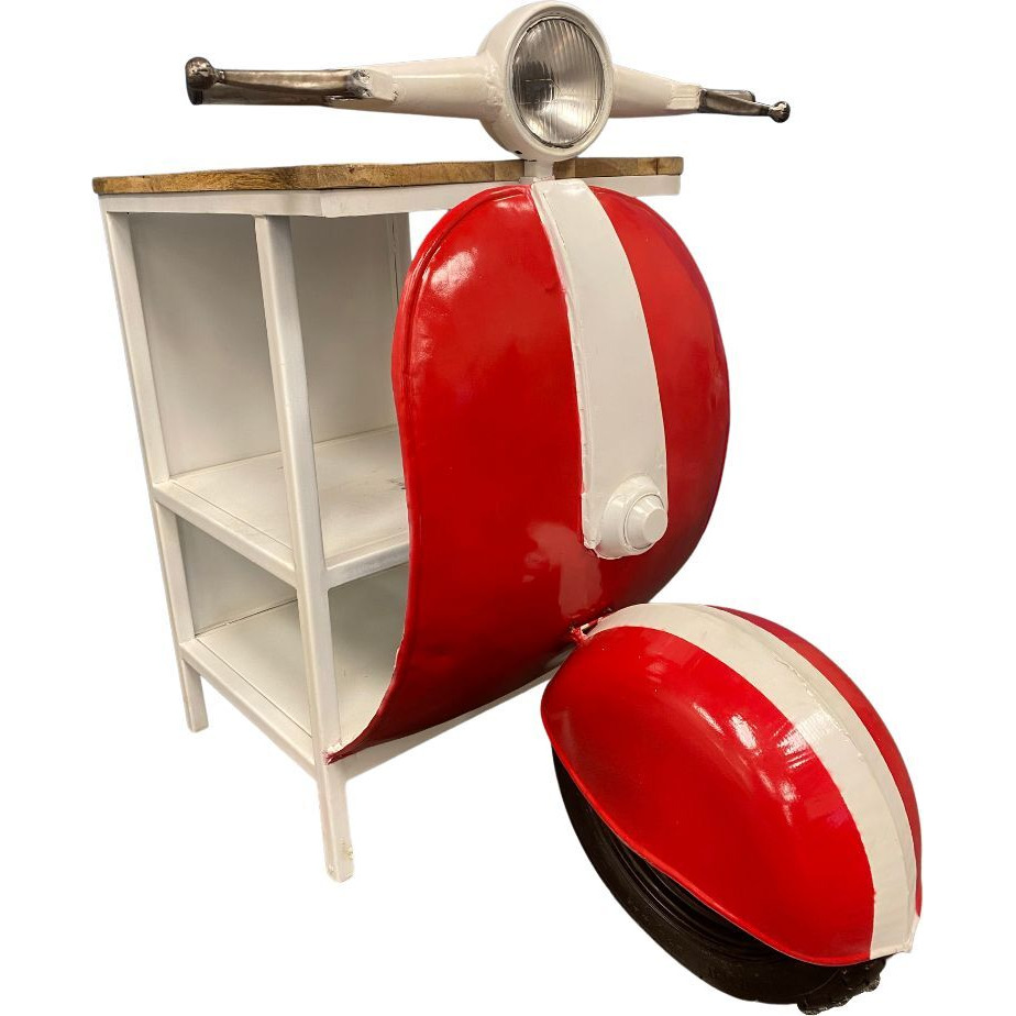 26"" Red And Off White Novelty Scooter Open Cabinet With Two Shelves