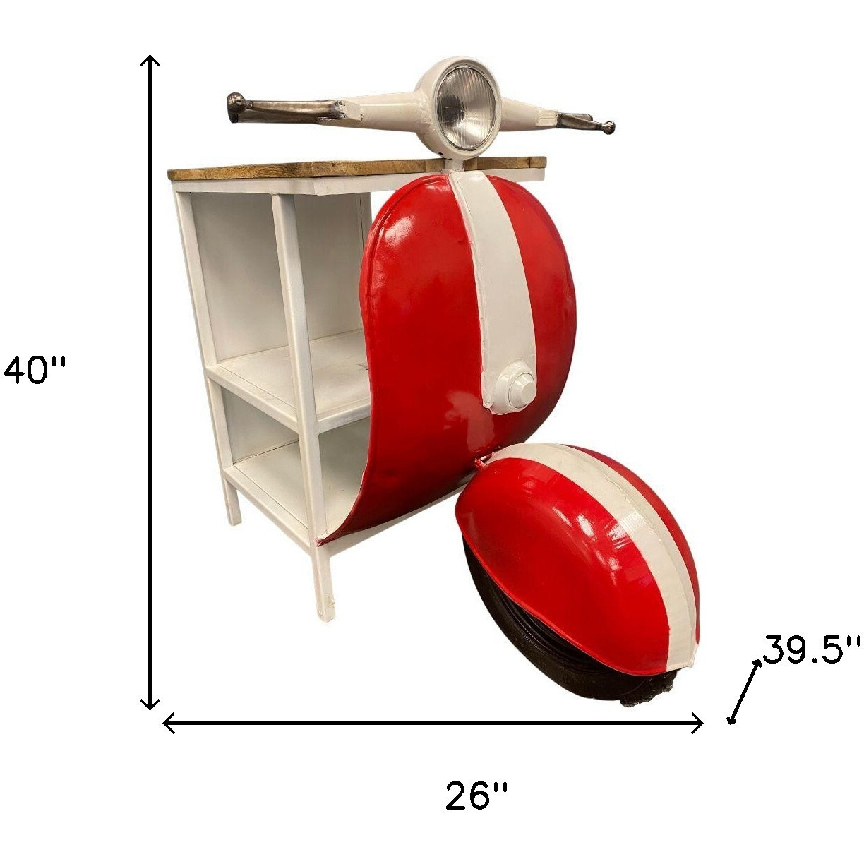 26"" Red And Off White Novelty Scooter Open Cabinet With Two Shelves