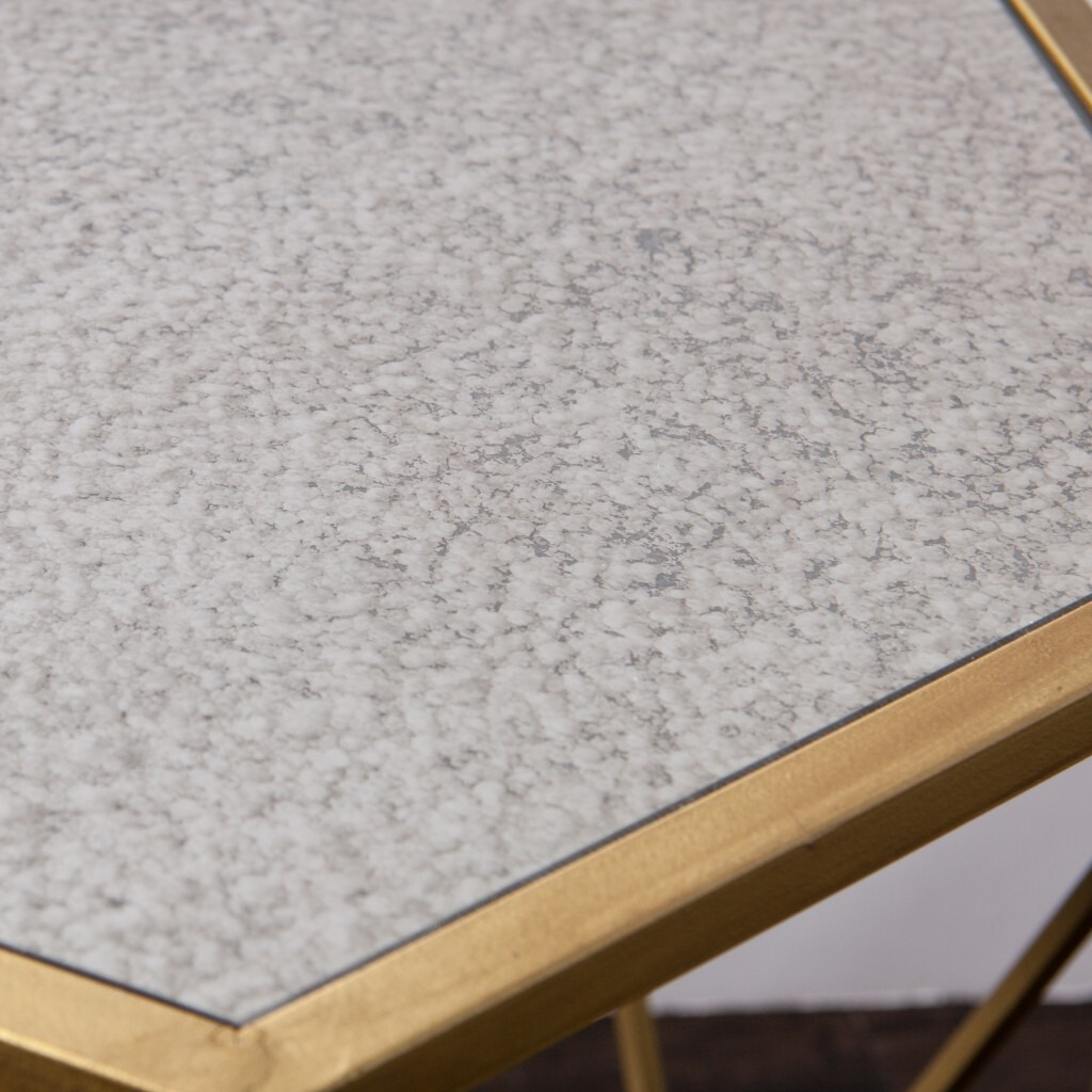 19"" Gold And Reflective Glass Hexagon Mirrored End Table