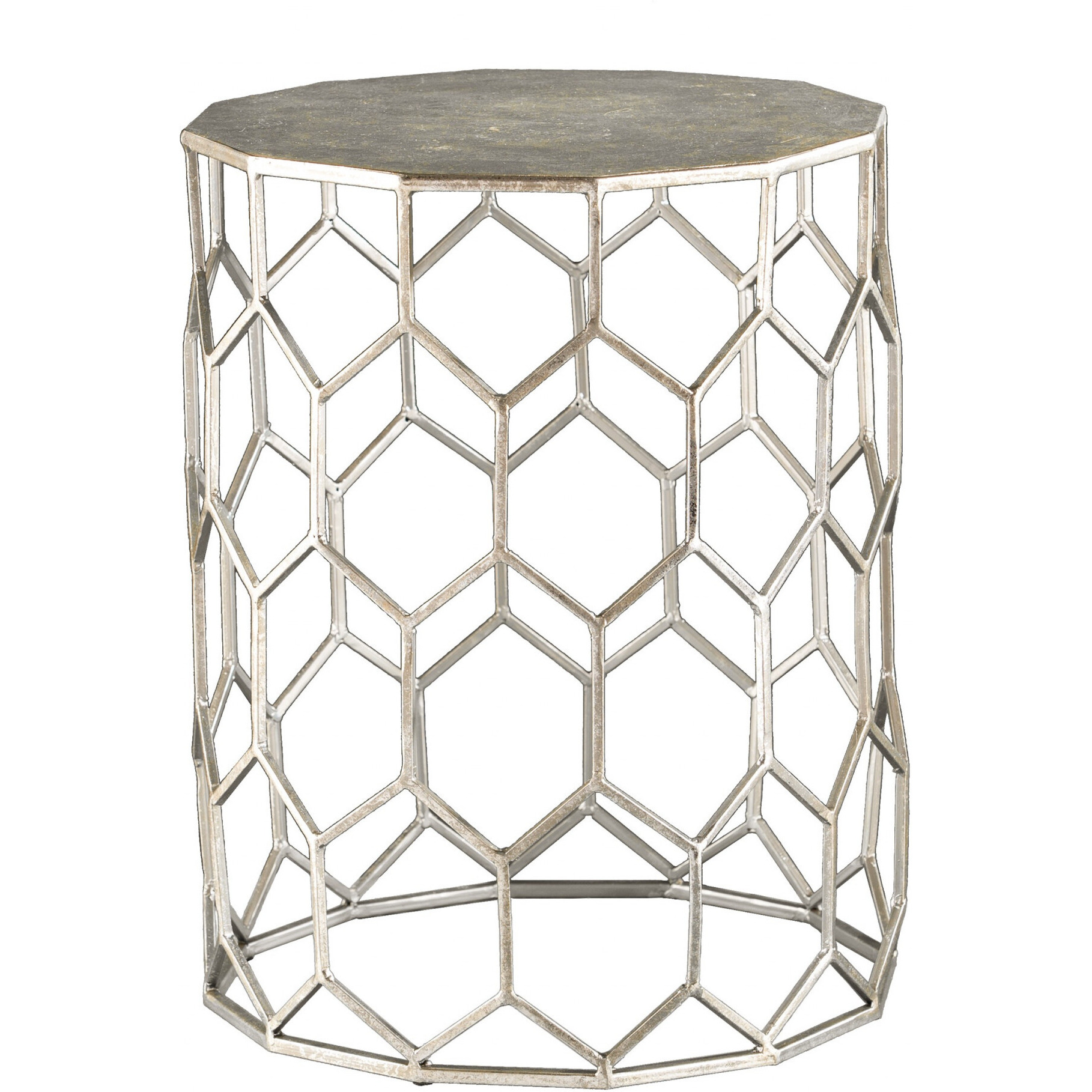 18"" Antiqued Gold Honeycomb Hexagonal End Table