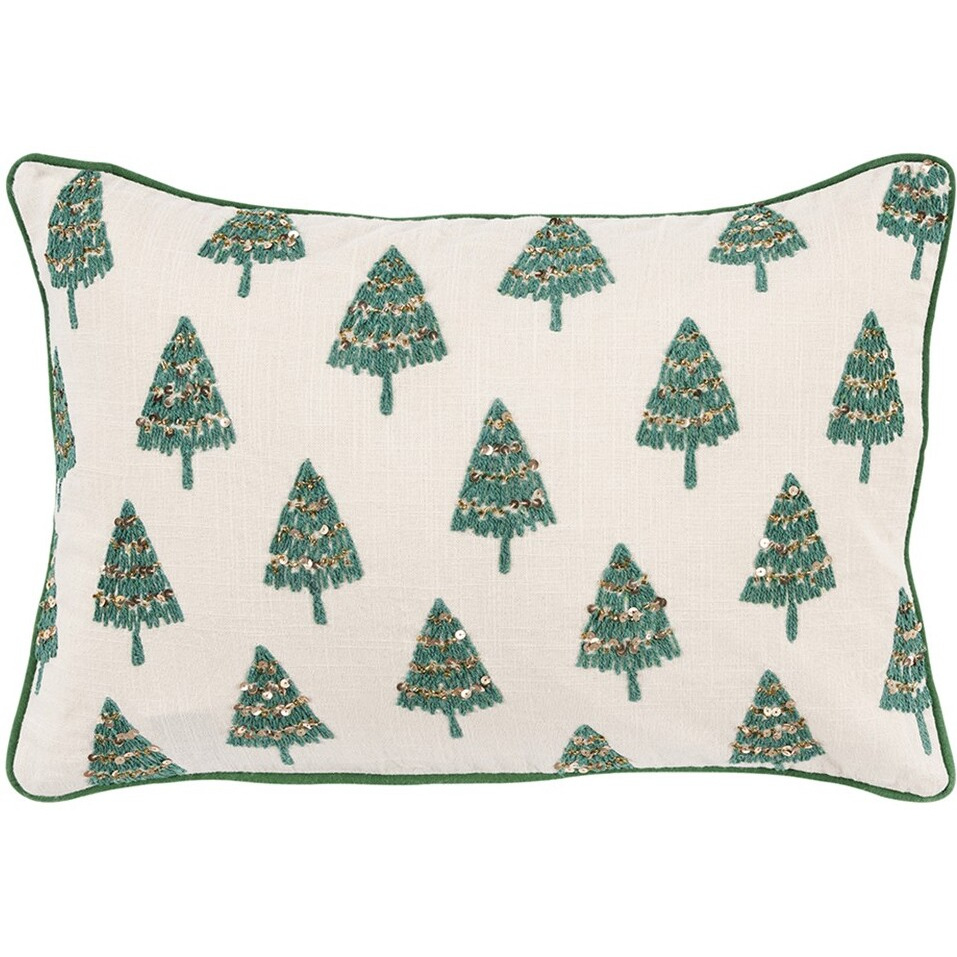 Ivory And Green Modern Christmas Tree Lumbar Throw Pillow