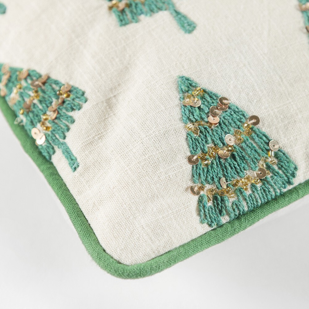 Ivory And Green Modern Christmas Tree Lumbar Throw Pillow