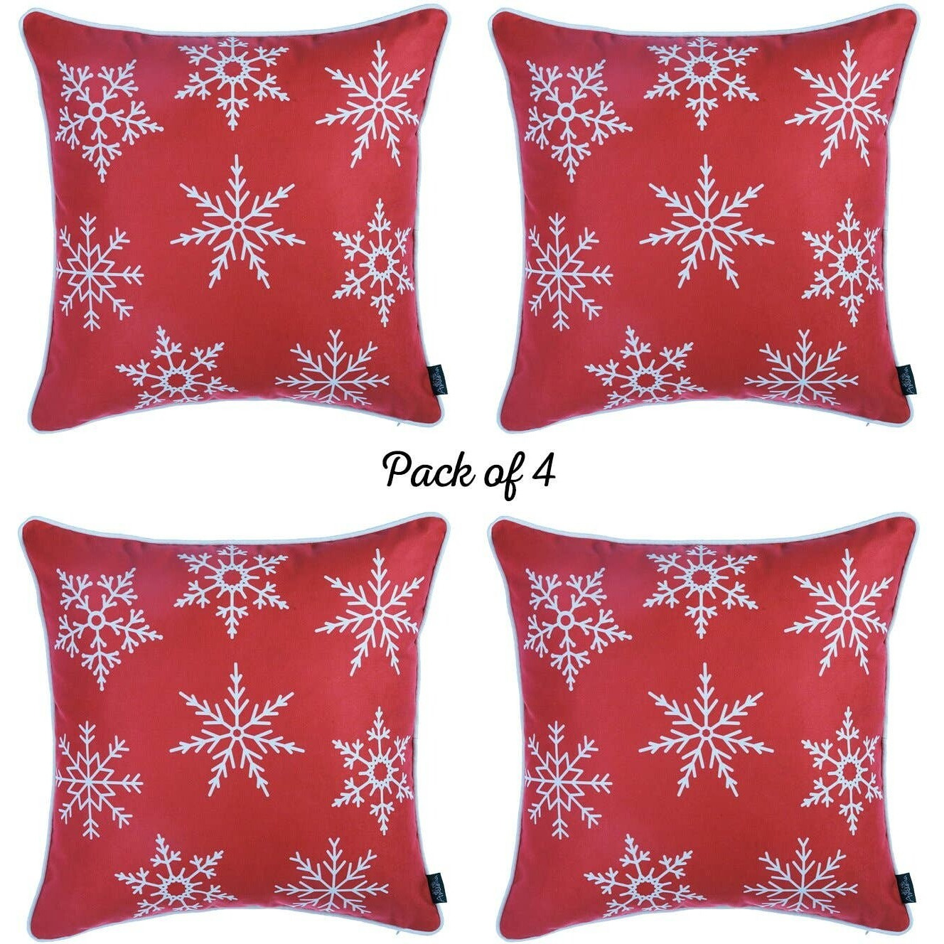 Set Of 4 Red And White Snowflakes Throw Pillows
