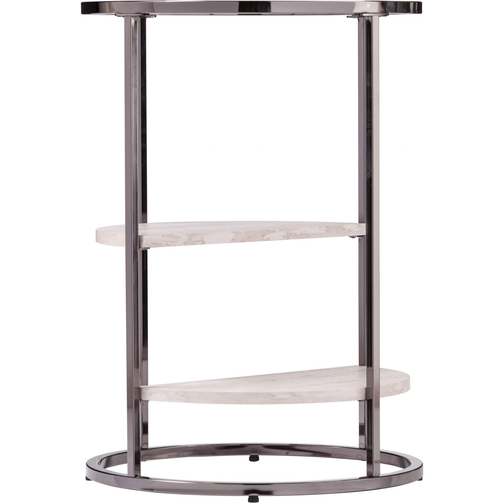 24"" Black Metal Glass And Faux Marble Round End Table With Two Shelves