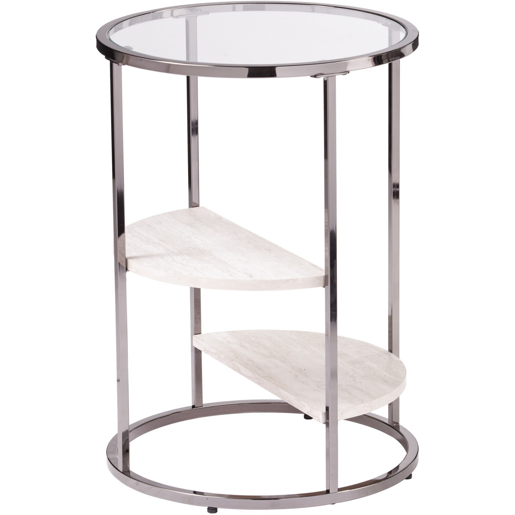 24"" Black Metal Glass And Faux Marble Round End Table With Two Shelves