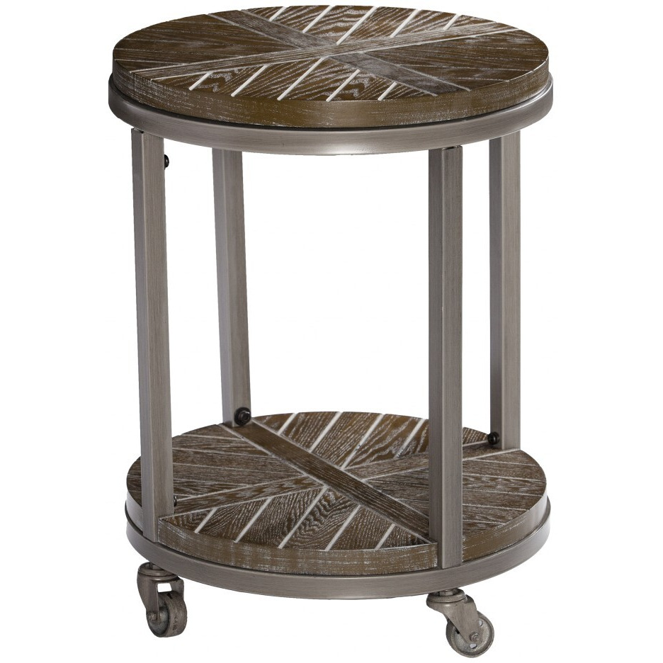 24"" Brown Manufactured Wood And Iron Round End Table With Shelf