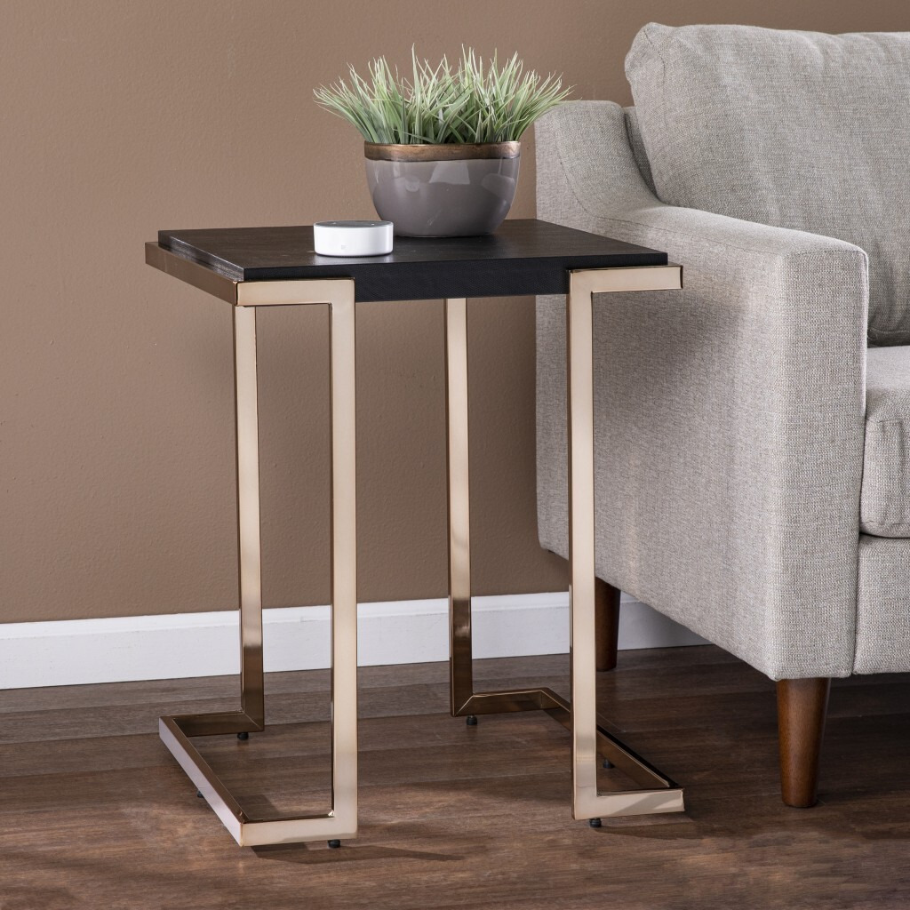 24"" Black Geometric Metal Square End Table