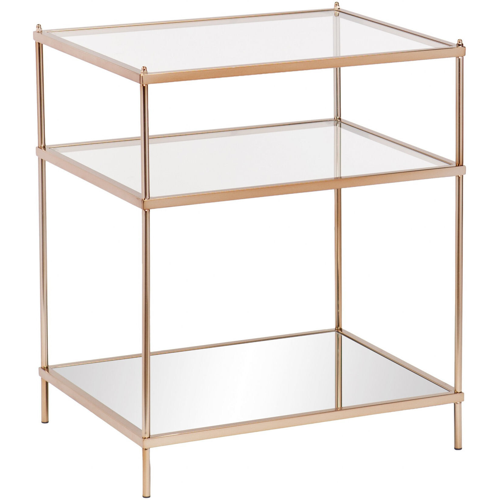 27"" Gold Glass And Iron Square Mirrored End Table With Shelf