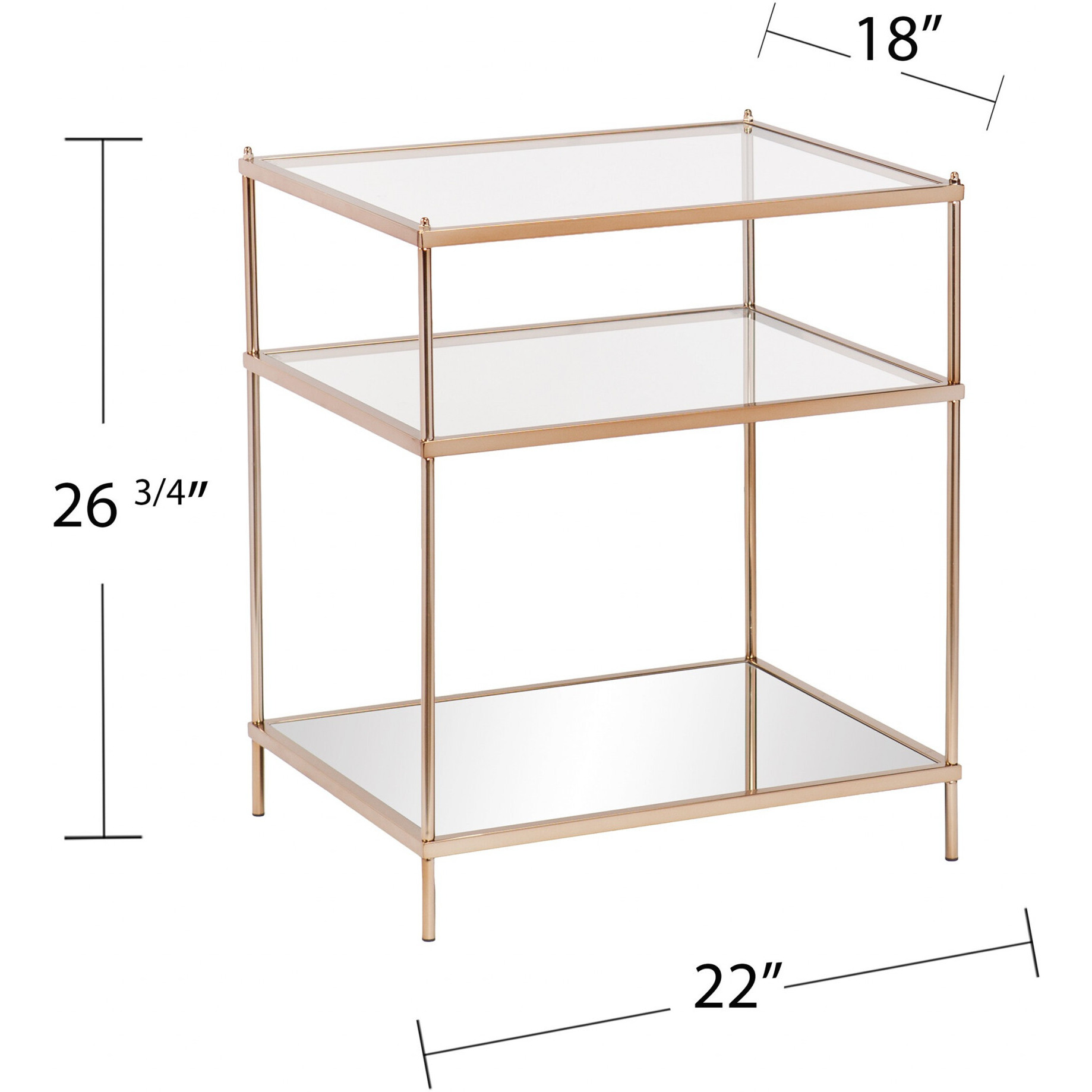 27"" Gold Glass And Iron Square Mirrored End Table With Shelf