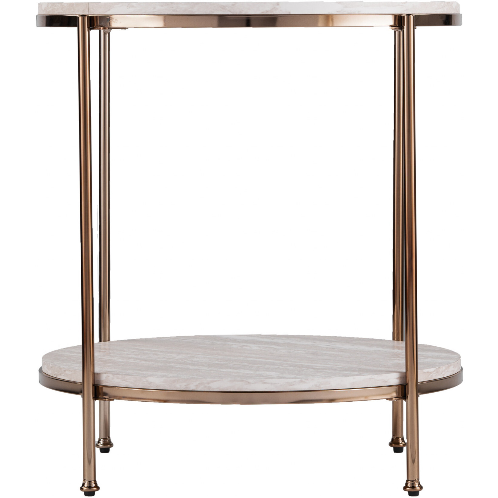 24"" Champagne Faux Marble And Iron Round End Table With Shelf