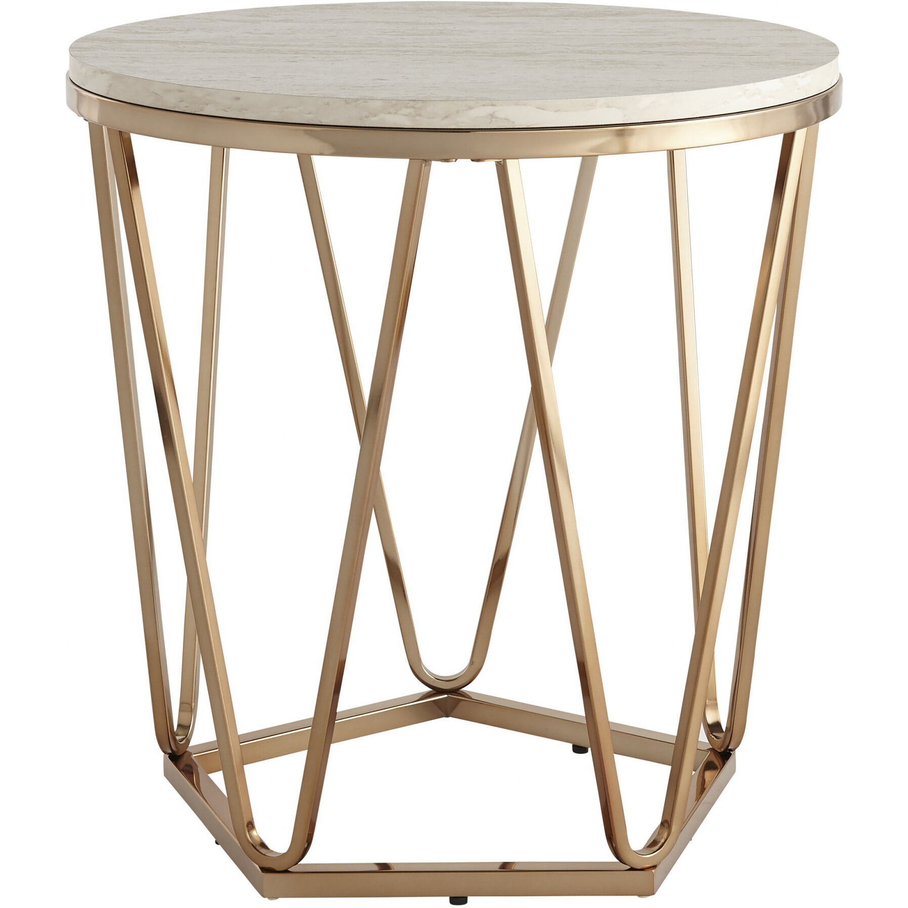 23"" Champagne Manufactured Wood And Iron Round End Table