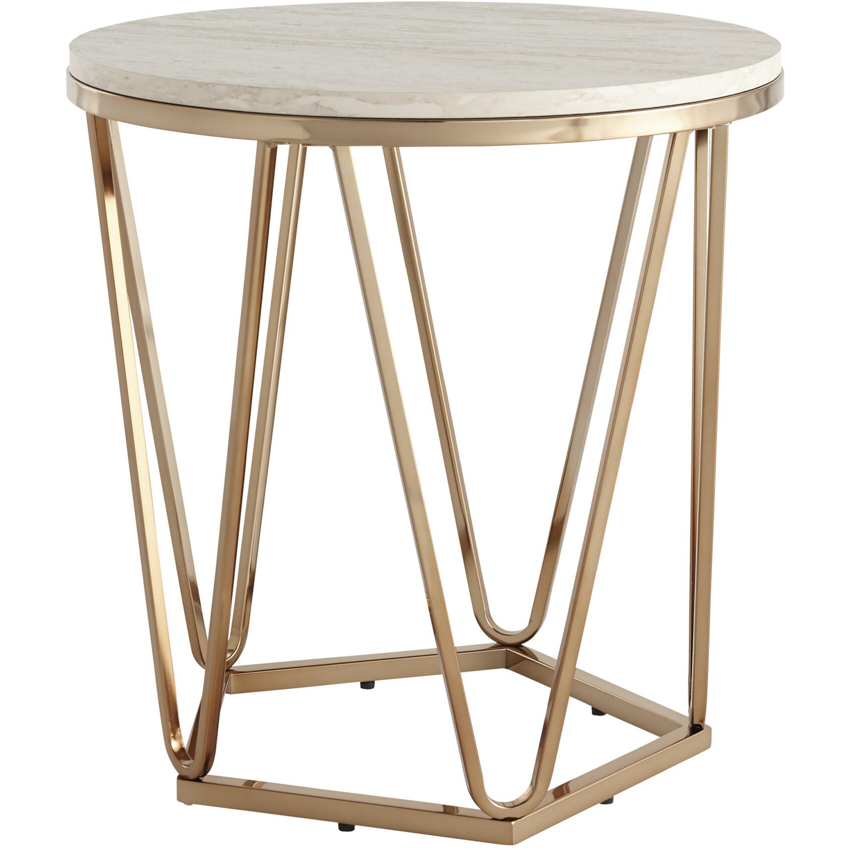23"" Champagne Manufactured Wood And Iron Round End Table