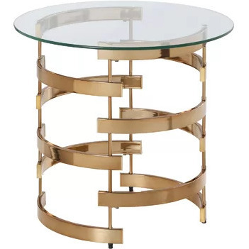 21"" Champagne Glass And Iron Round End Table