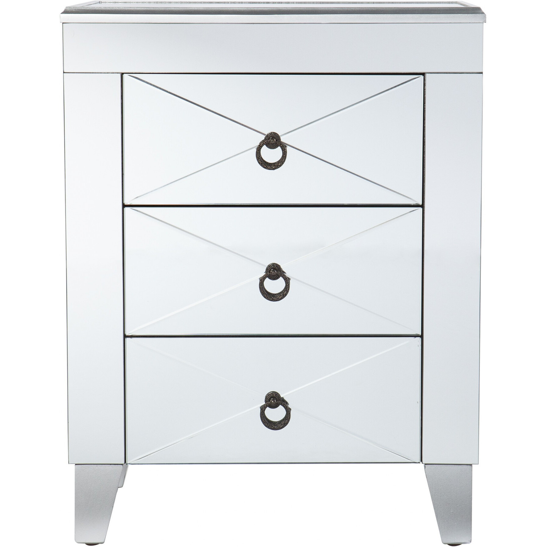 26"" Silver Manufactured Wood And Iron Rectangular Mirrored End Table With Three Drawers And