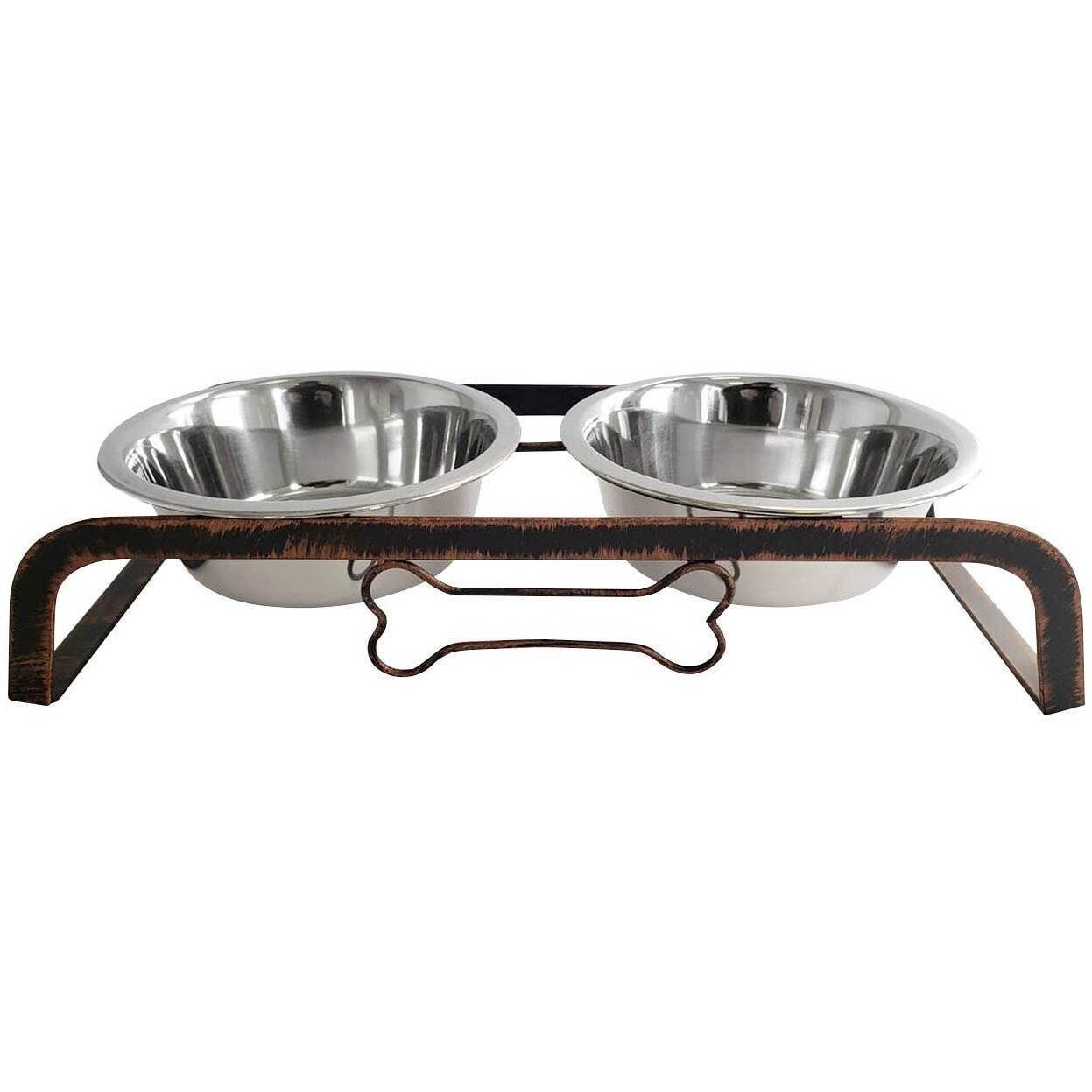 Rustic Elevated 16Oz Two Bowl Dog Feeding Station