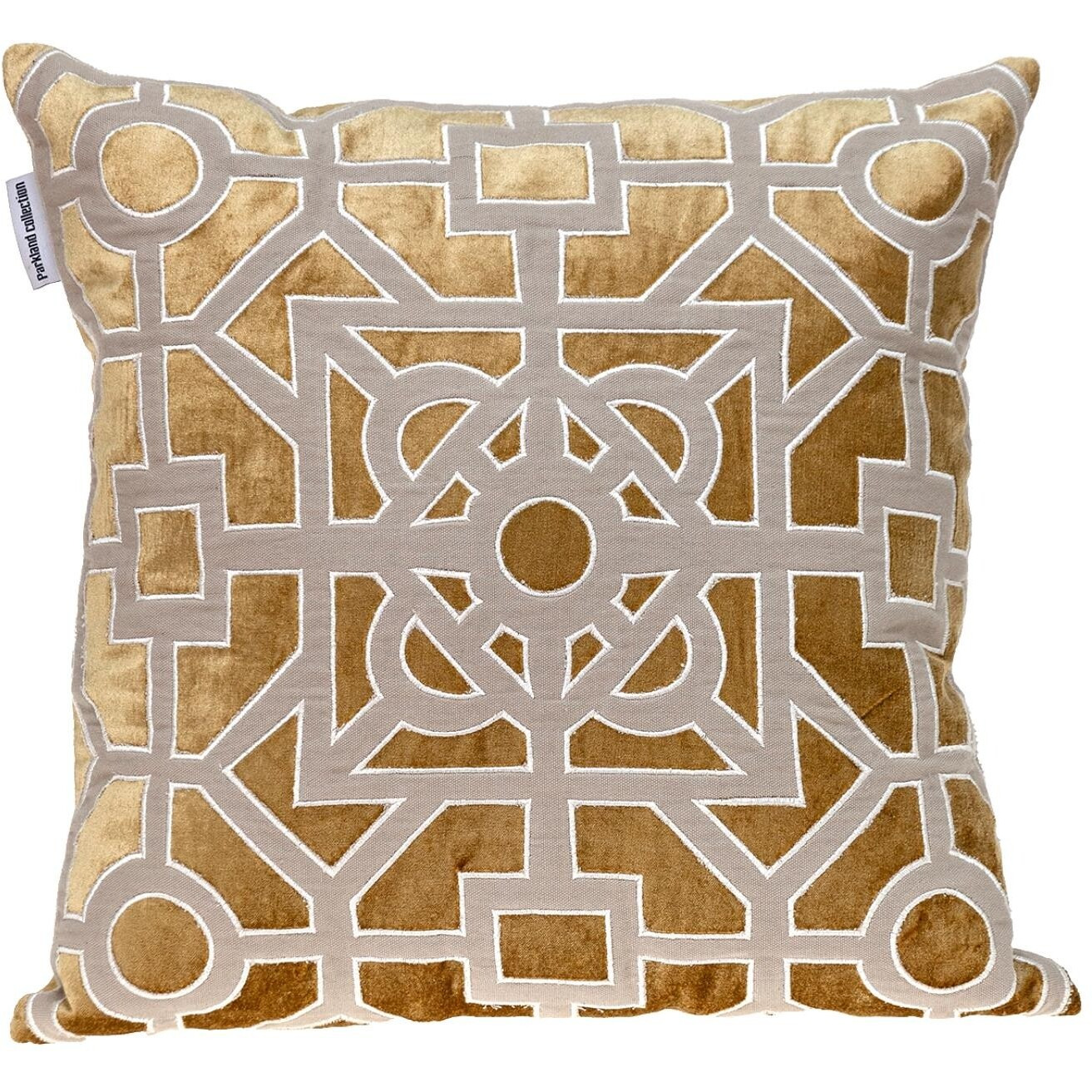 Dark Beige And Gold Lattice Velvet Throw Pillow