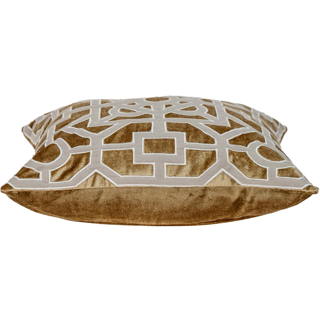 Dark Beige And Gold Lattice Velvet Throw Pillow
