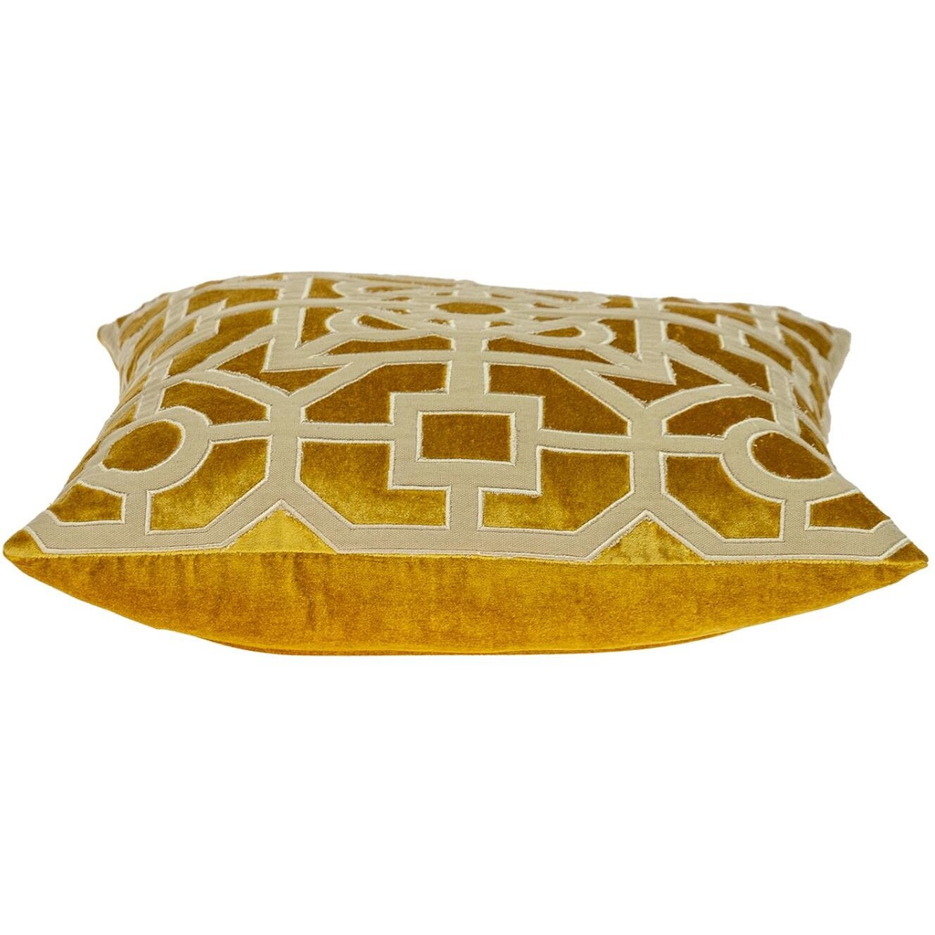 Beige And Mustard Lattice Yellow Velvet Throw Pillow