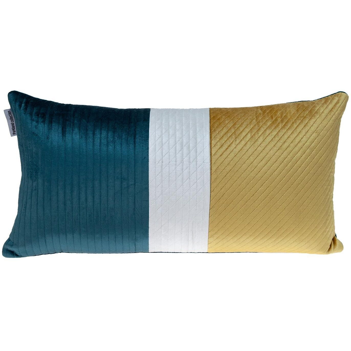 Sea Green And Yellow Quilted Colorblock Velvet Lumbar Throw Pillow