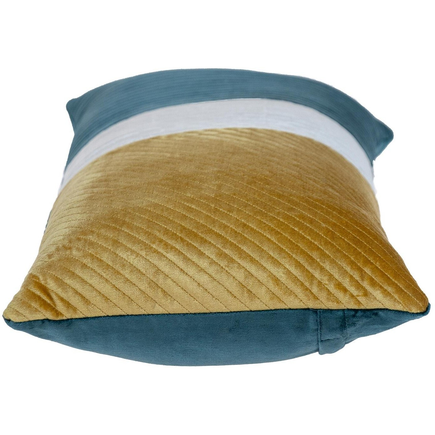 Sea Green And Yellow Quilted Colorblock Velvet Lumbar Throw Pillow
