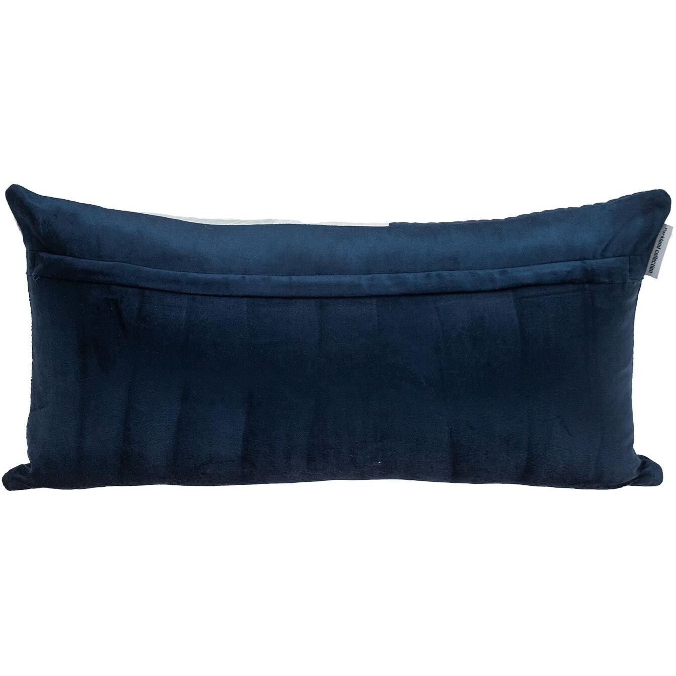 Navy Blue And Silver Quilted Colorblock Velvet Lumbar Throw Pillow