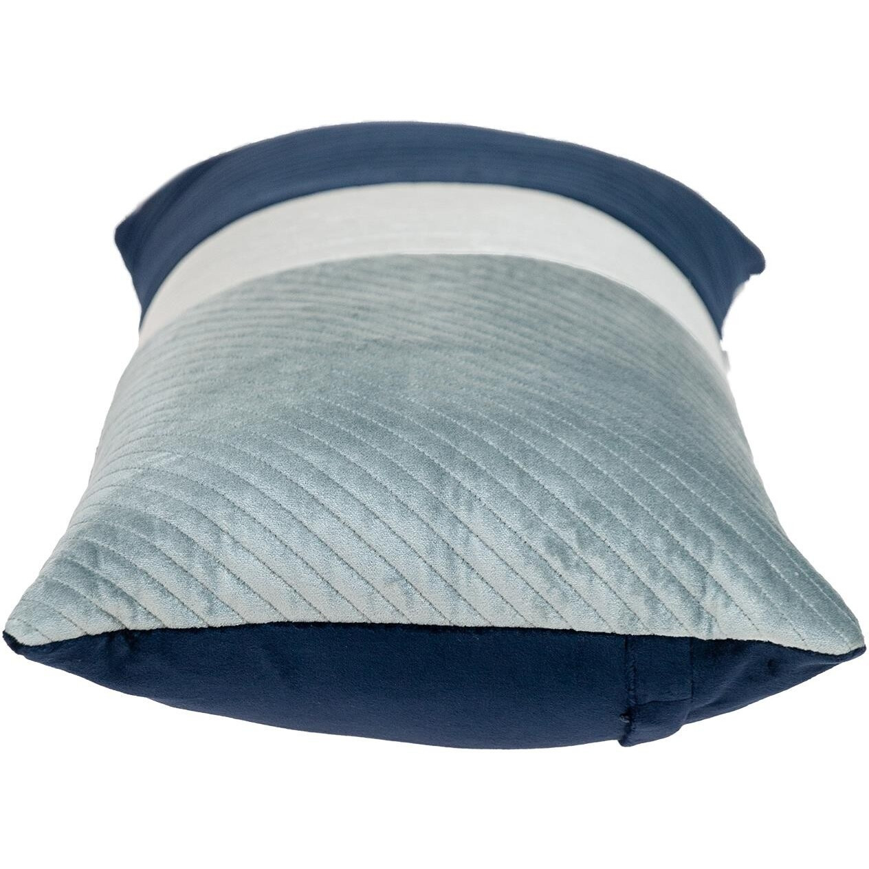 Navy Blue And Silver Quilted Colorblock Velvet Lumbar Throw Pillow