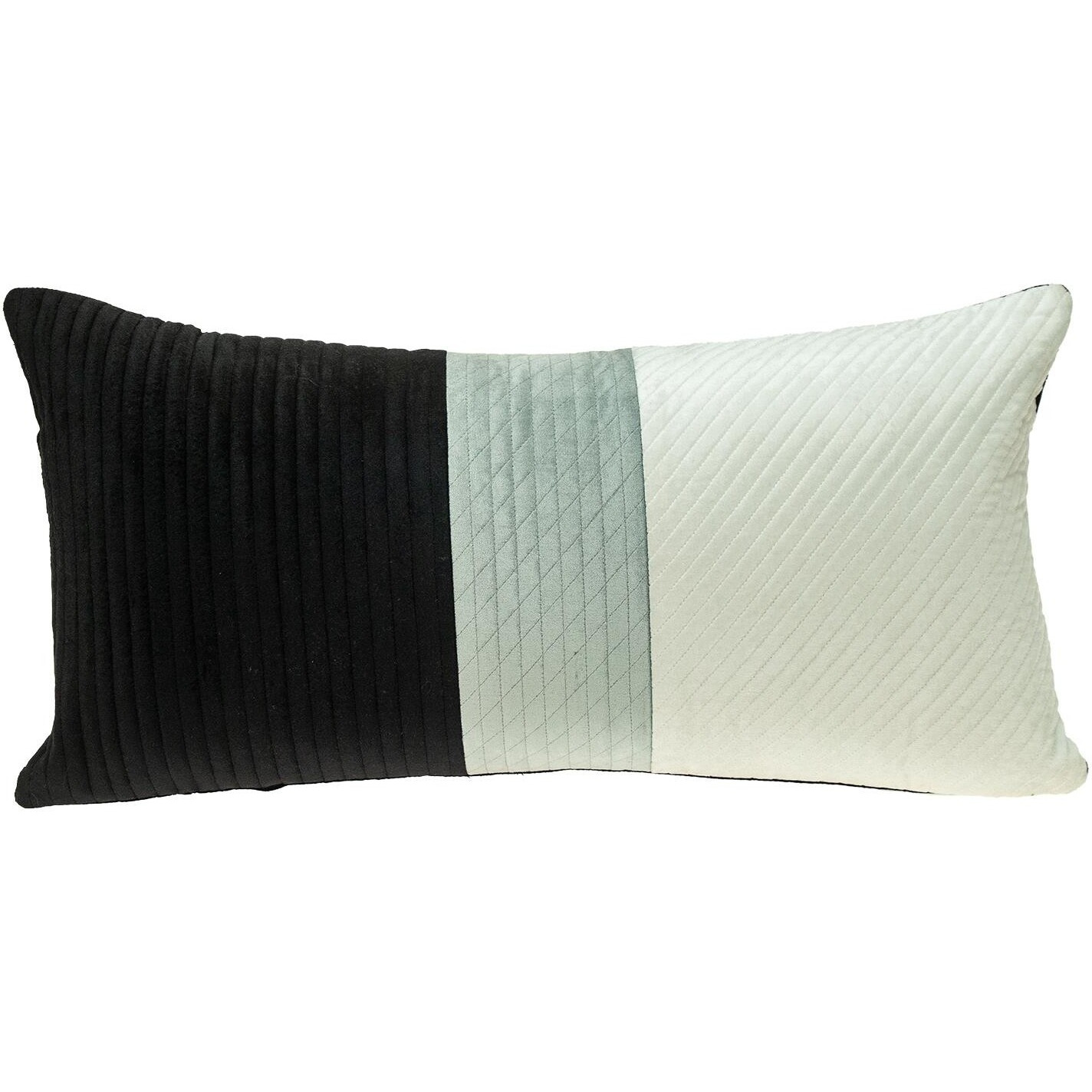 Black And White Quilted Color Block Velvet Lumbar Throw Pillow