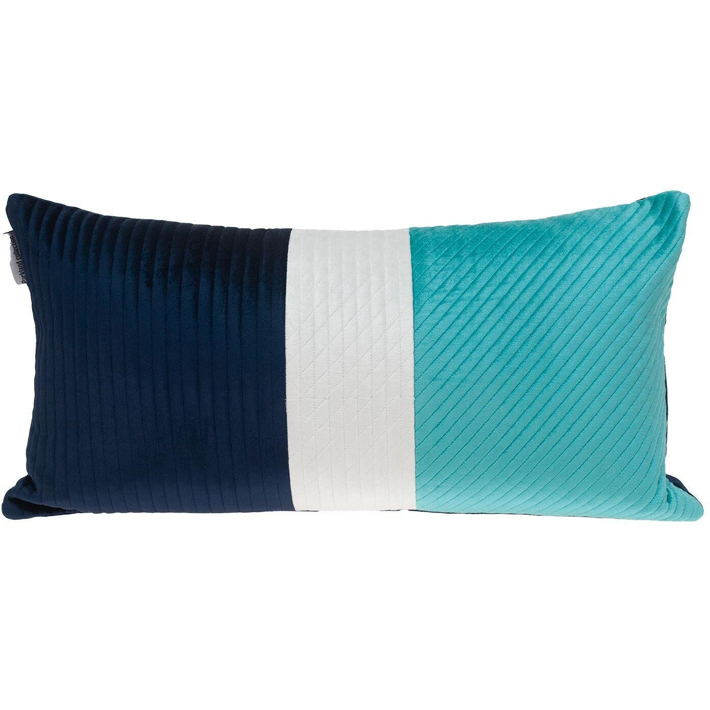 Navy Blue And Sea Blue Quilted Colorblock Velvet Lumbar Throw Pillow