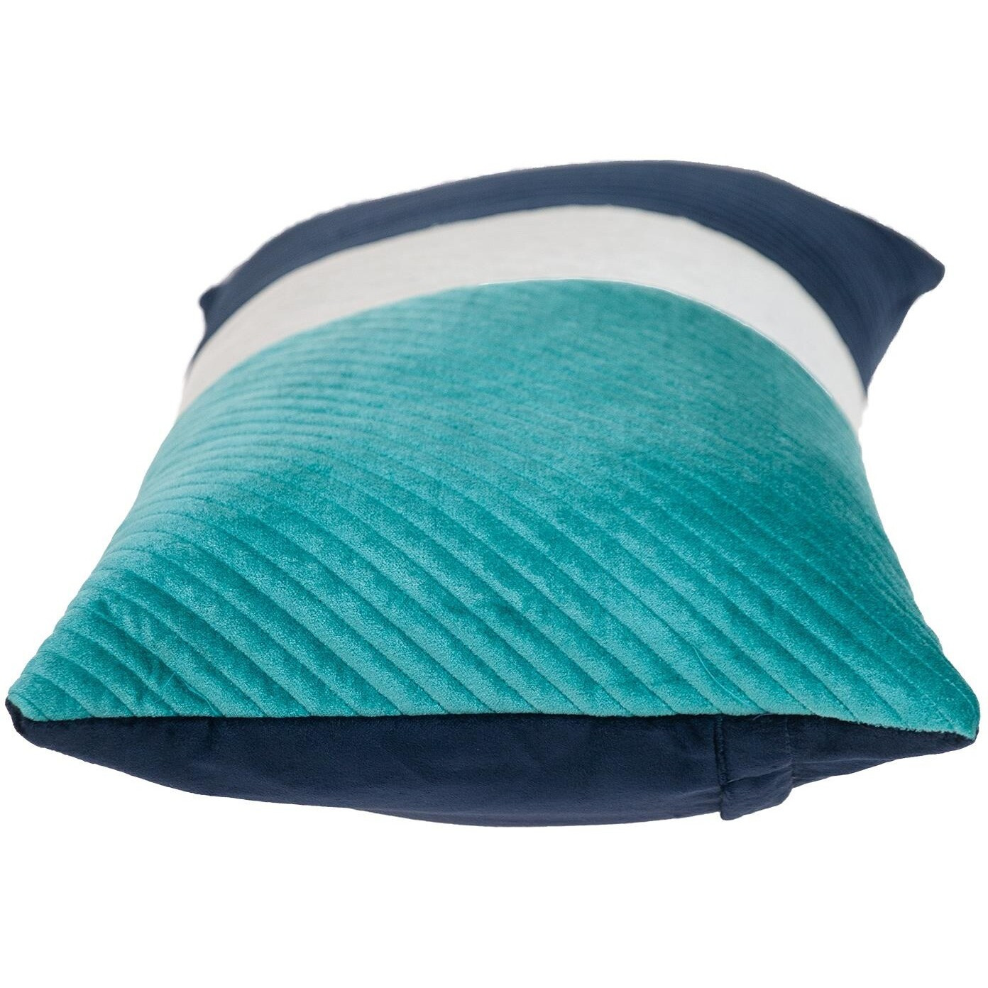 Navy Blue And Sea Blue Quilted Colorblock Velvet Lumbar Throw Pillow
