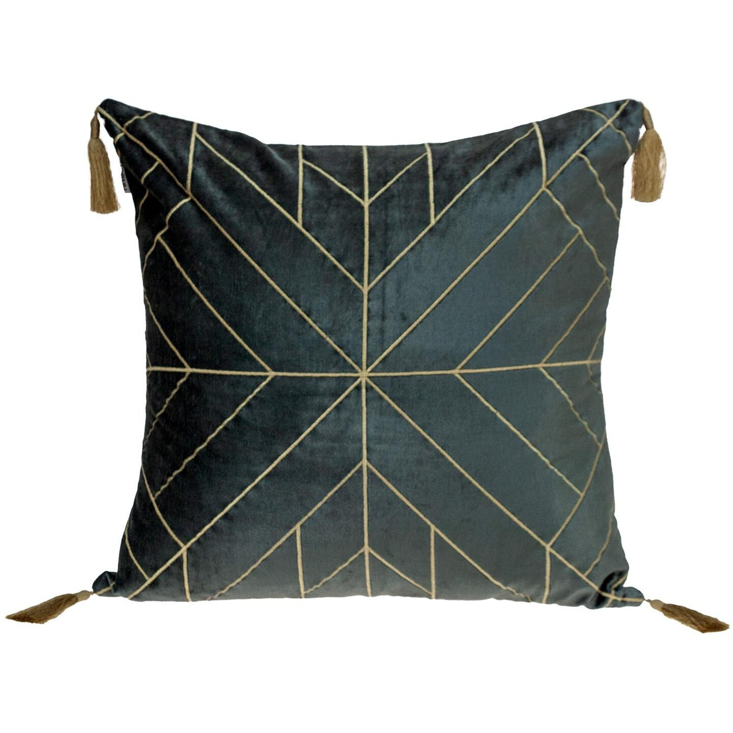 Charcoal And Gold Geo Velvet Throw Pillow With Gold Tassels