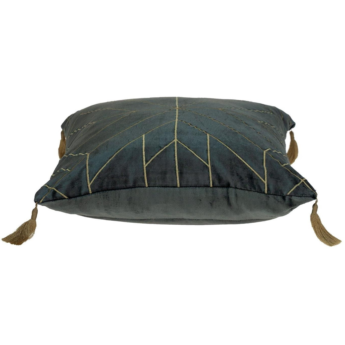 Charcoal And Gold Geo Velvet Throw Pillow With Gold Tassels