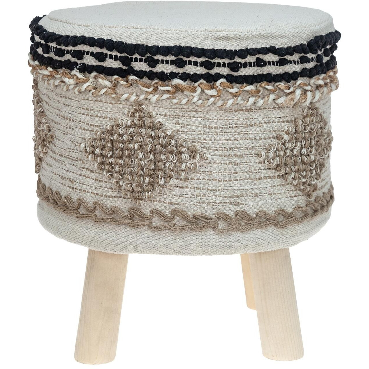 Boho Beige And Black Cotton Jute Stool