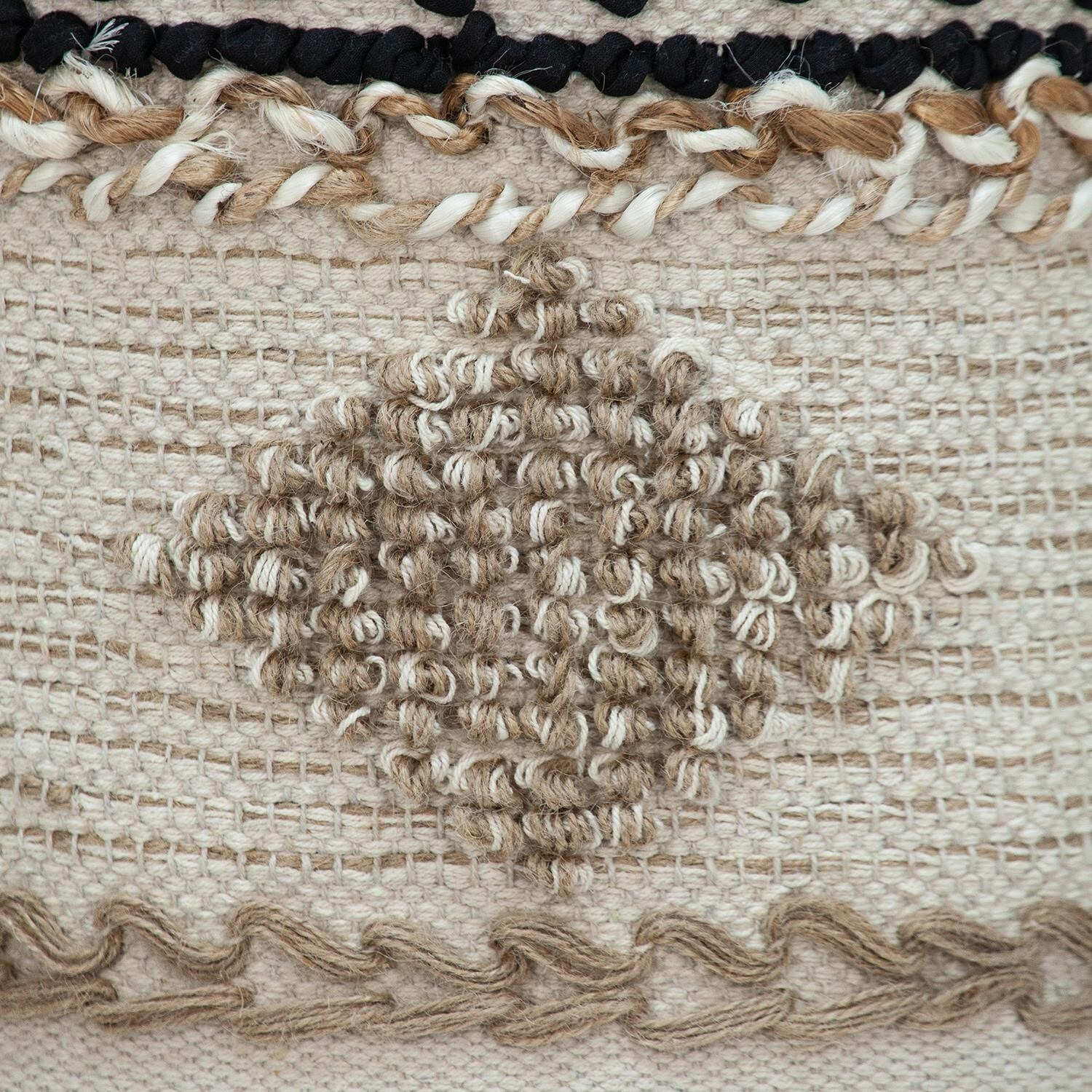 Boho Beige And Black Cotton Jute Stool
