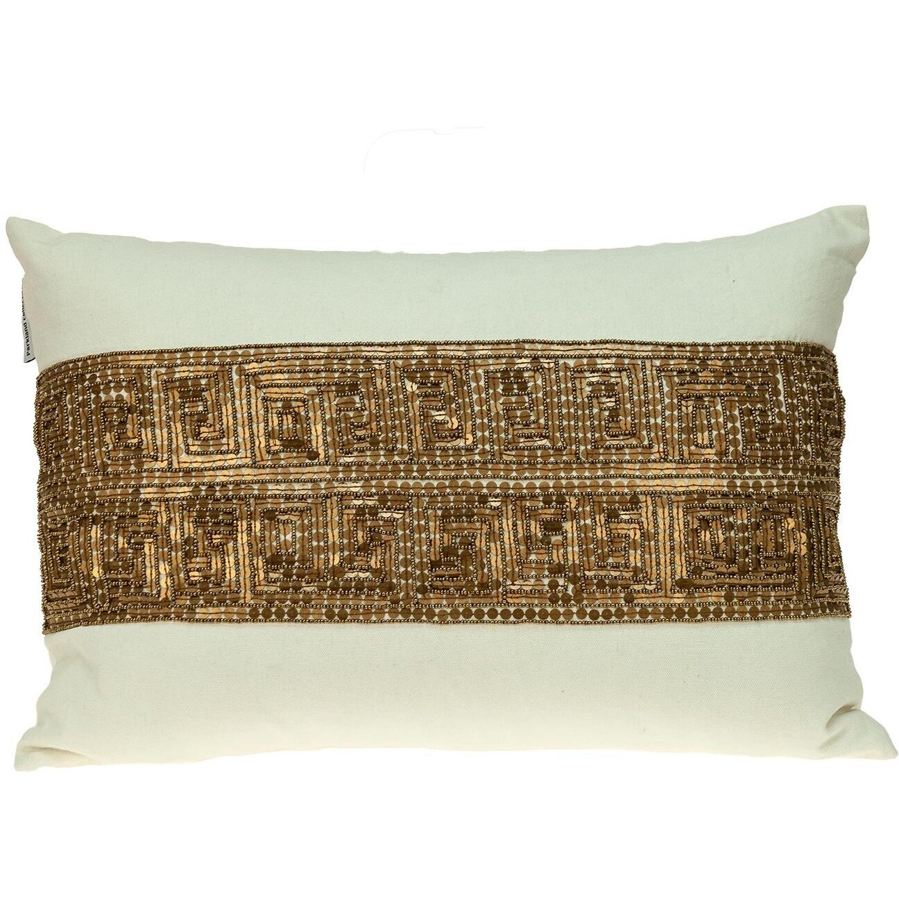 Glam Off White With Golden Sequins Lumbar Throw Pillow