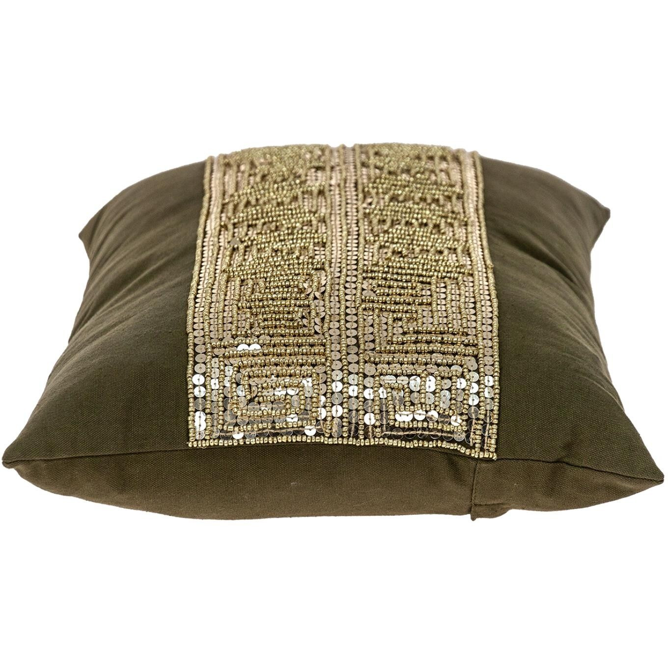 Glam Olive With Gold Sequins Lumbar Throw Pillow